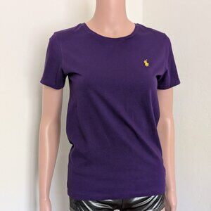 RALPH LAUREN/Sport - PURPLE Crew Neck TEE - Short Sleeve, Yellow Logo SIZE: M